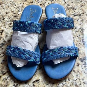Brand new Italiana multi denim sandal/wedges
